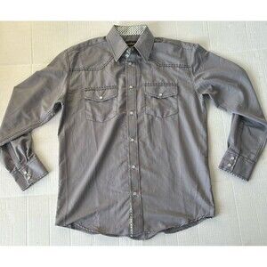 Liquidwest Western Pearl Snap Shirt Men’s Size Large Gray Contrast Collar Cowboy